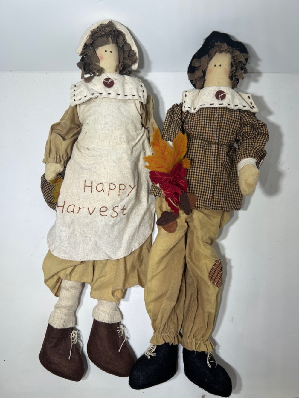 Happy Harvest Fall Dolls - Tan & Brown Rustic Harvest Couple Handmade